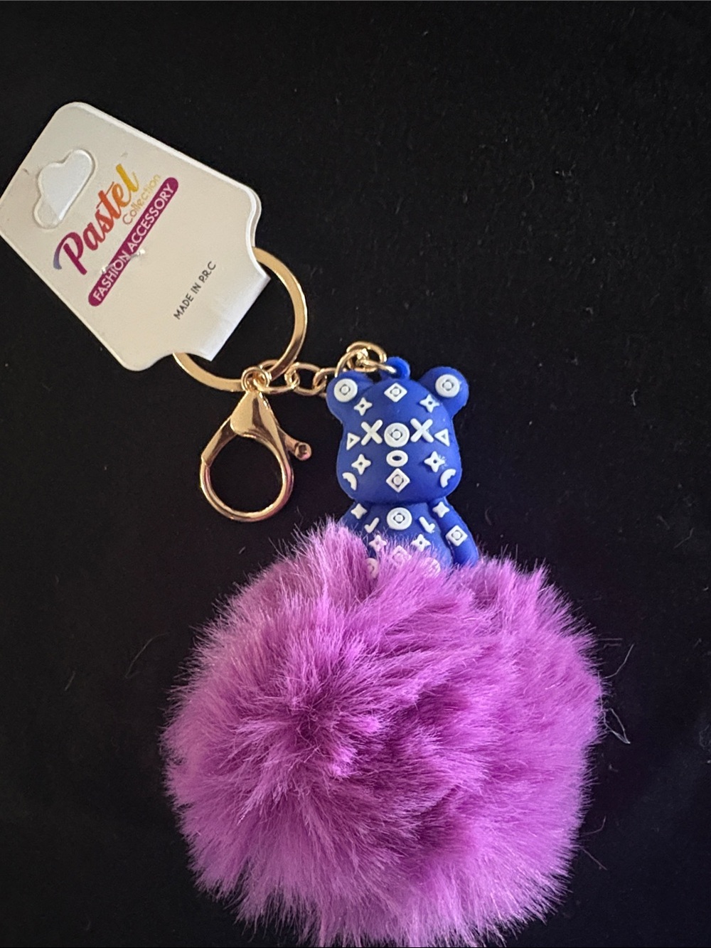Pastels Purple Pom-Pom Keychain Bag Charm with Bear